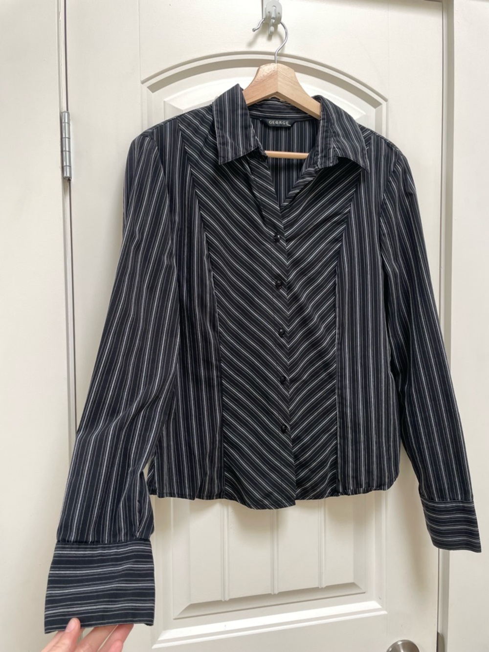 Black and White Striped Button-Up Shirt